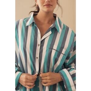 Anthropologie Oversized Pajama Shirt striped blouse buttondown size S